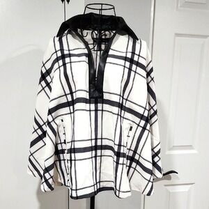 New York & Company Plaid Poncho Cape Women M/L White Black Faux Leather CN170043